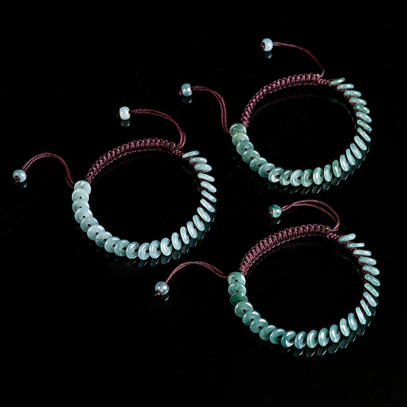 Premium Handmade Natural A-Grade Blue Jadeite Peace Circle Bracelet
