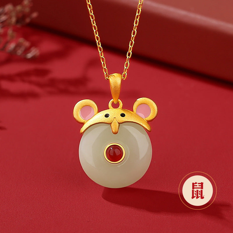 Hetian Jade Peace Circle 12 Chinese Zodiac Necklace – S925 Silver Horse Year Gift Jewelry