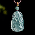 Natural Ice Blue Jadeite Cai Shen Pendant – Genuine A-Grade Blue Water Jade, Wealth & Prosperity Talisman for Men & Women