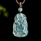 Natural Ice Blue Jadeite Cai Shen Pendant – Genuine A-Grade Blue Water Jade, Wealth & Prosperity Talisman for Men & Women