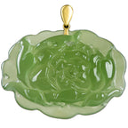 Authentic Hetian Green Jade Peony Pendant for Women, 18K Gold Setting