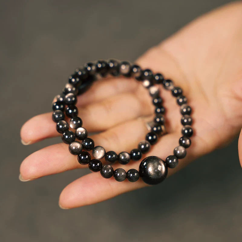 Cat’s Eye Silver Obsidian Couple Bracelets – For Inner Strength & Connection