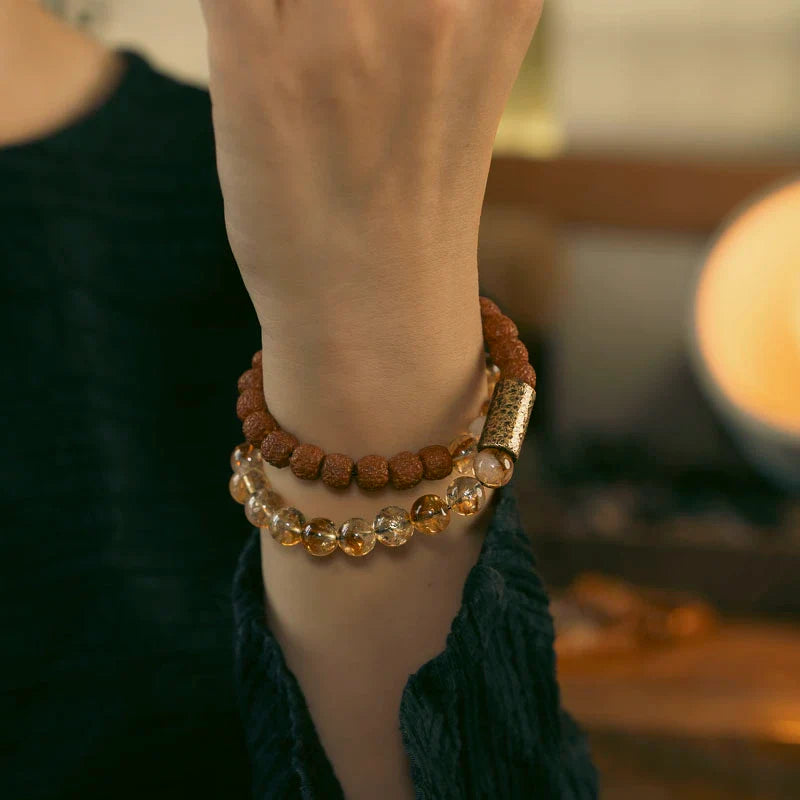 Citrine & Vajra Bodhi Bead Bracelet Tibetan Vintage Double-Wrap Bracelet for Women