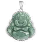 Natural Jade Laughing Buddha Pendant S925 Silver Inlaid Necklace for Women