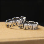 Vintage S925 Silver Adjustable Lucky Elephant Ring – Matte Finish