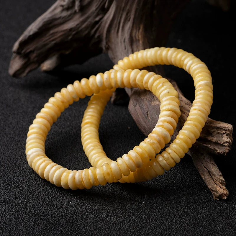 Natural gold amber and beeswax Abacus Bead Disc Spacer Bracelet