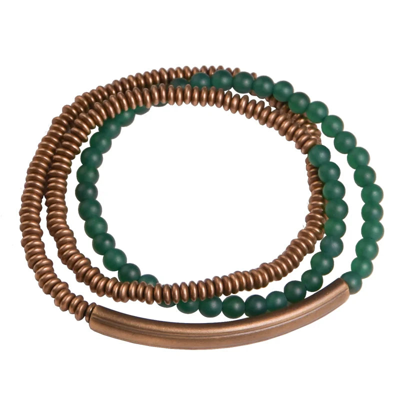 Tibetan Agate & Brass Multi-Layer Bracelet · Couple Jewelry for Grounding & Passion · 4 Colors Available
