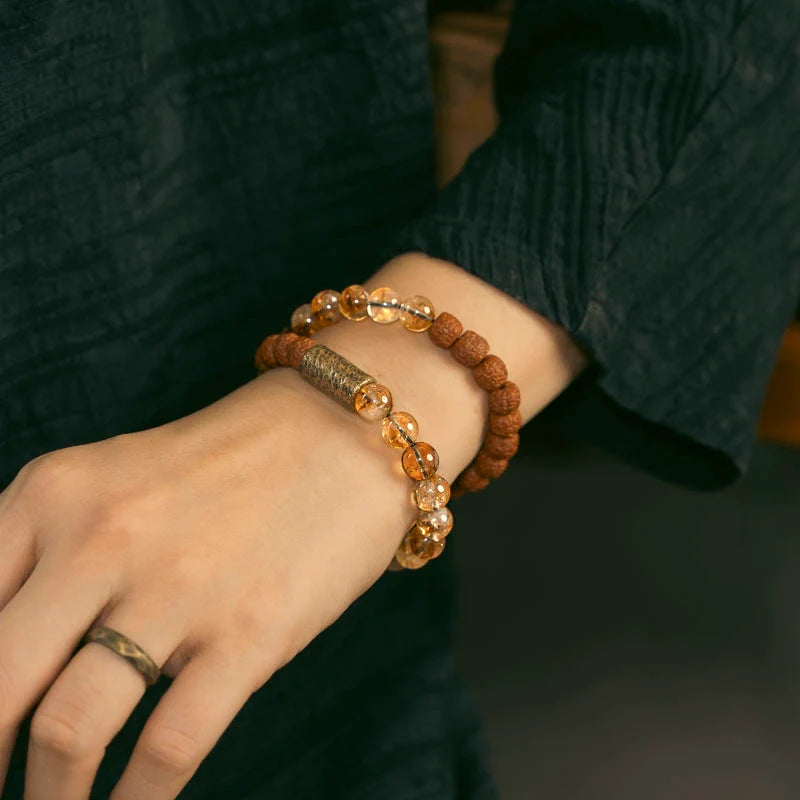 Citrine & Vajra Bodhi Bead Bracelet Tibetan Vintage Double-Wrap Bracelet for Women