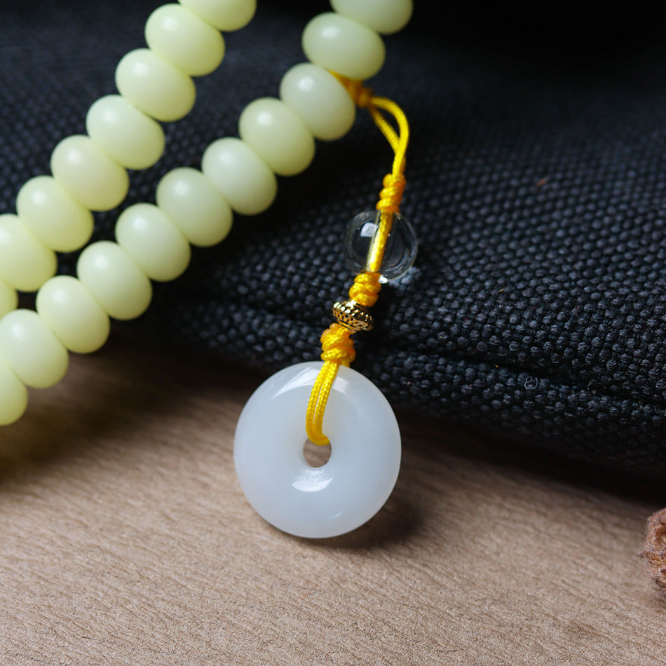 Natural Weathered Milky Yellow Bodhi Bracelet with Stone Accents – 108 Mala Beads for Women