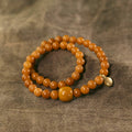 Natural Yellow-Brown Bodhi Double Wrap Bracelet with Brass Accents