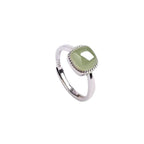 S925 Sterling Silver Hetian Jade & Agate Cube Ring – Adjustable Design