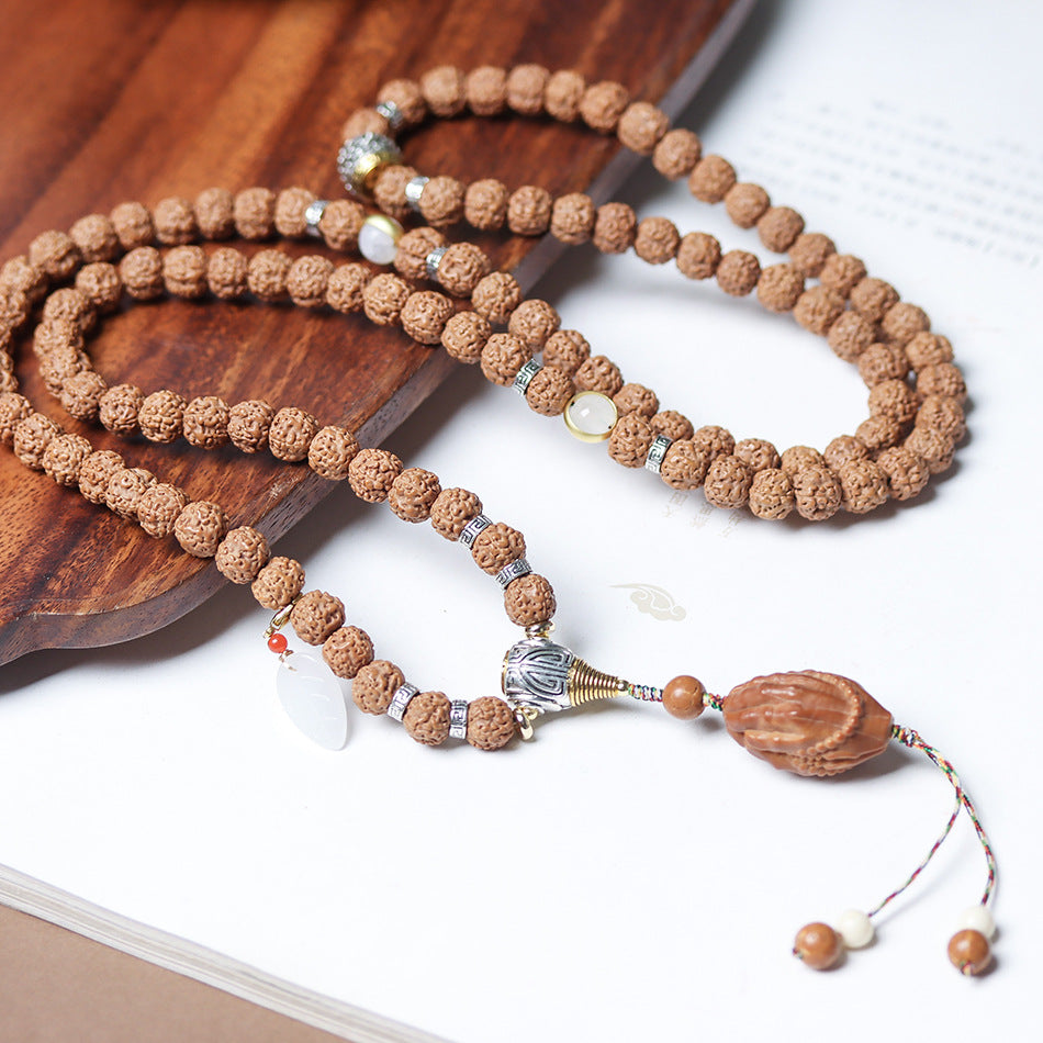 Tibetan Dragon Vein "Exploding"Texture Rudraksha 108 Mala Beads Bracelet