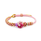 Mandala Knot Pink Charm Bracelet – 8-Strand Braided Adjustable Cord for Love & Harmony