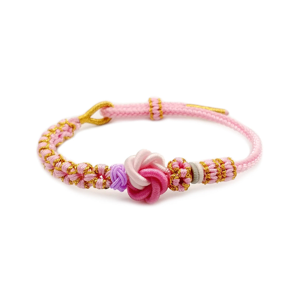 Mandala Knot Pink Charm Bracelet – 8-Strand Braided Adjustable Cord for Love & Harmony