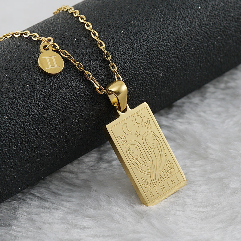 12 Zodiac Sign Pendant Necklace – 18K Gold-Plated Titanium Steel