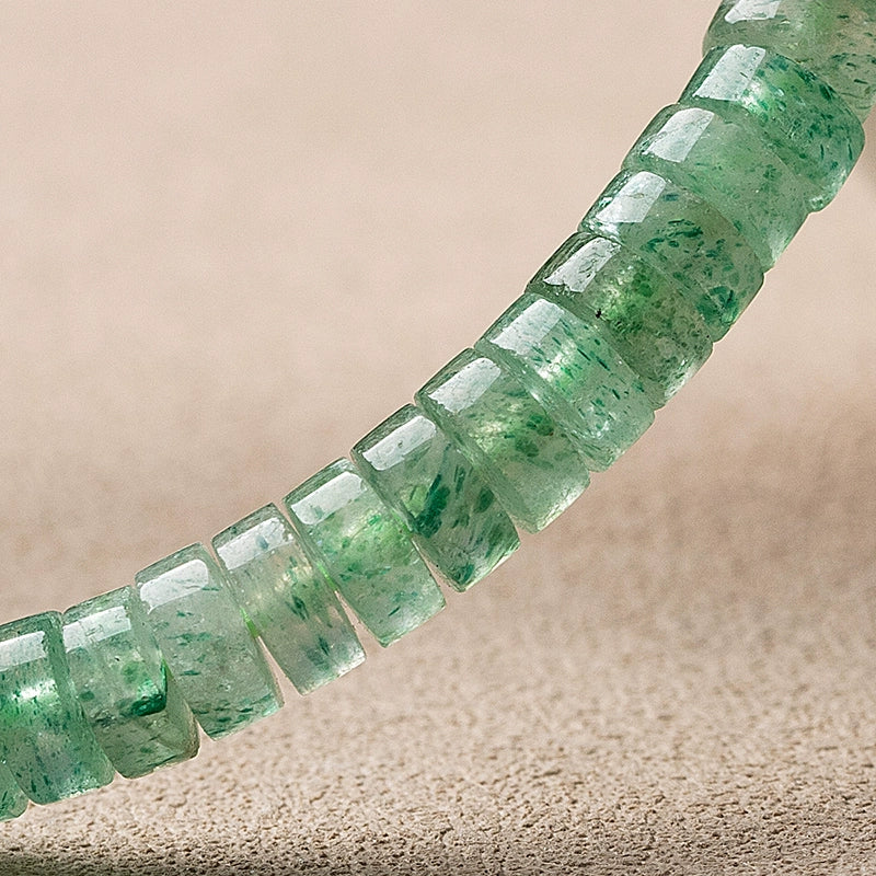 Natural Ice-Green Strawberry Quartz Straight-Cut Thin Slice Bracelet