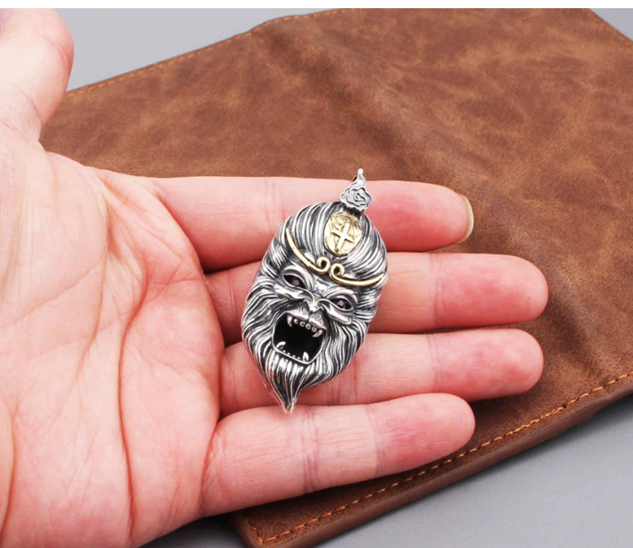 S925 Sterling Silver Sun Wukong Double-Sided Necklace - Buddha and Demon Pendant for Men
