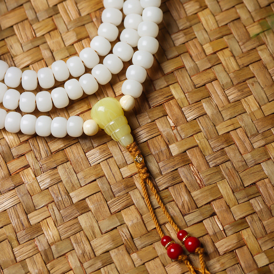 108 White Jade Bodhi Mala with Star and Moon Beads