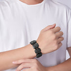 Premium Natural A-Grade Black Jadeite Nine Dragons Guardian Bracelet for Men