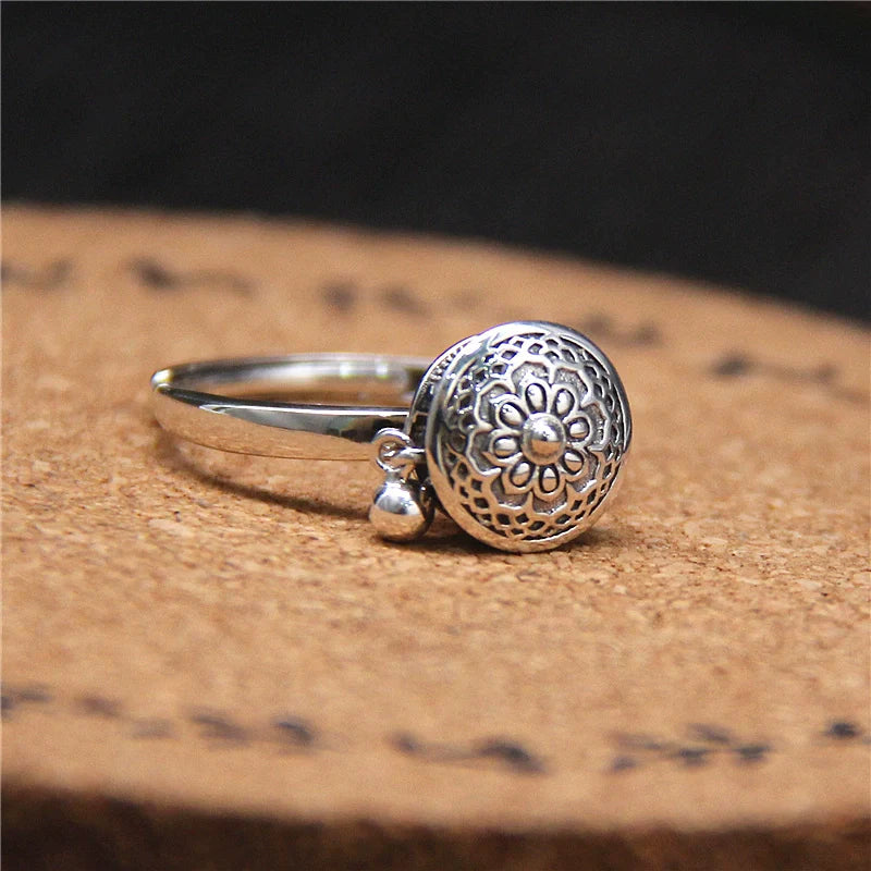 Six-Character Prayer Wheel Mantra Ring S925 Silver Jewelry Opening Adjustable