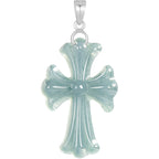 Natural Ice Blue Jadeite Cross Pendant – A-Grade Blue Water Jade with S925 Silver, 36mm Christian Talisman