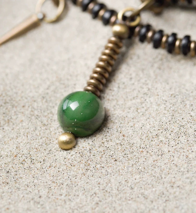 Green Bodhi Beads Bracelet with Ebony & Brass Spacers · Multi-Layer Spiritual Mala for Meditation & Mindfulness