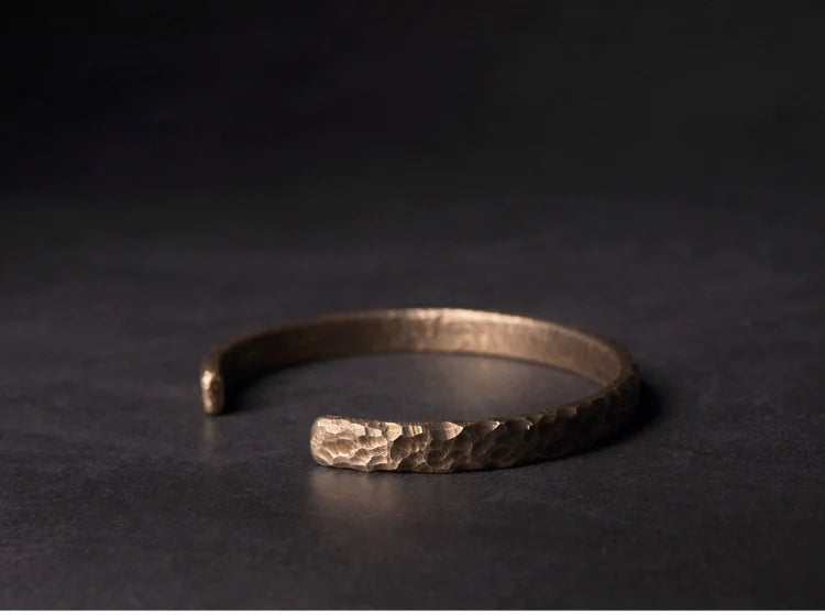 Tibetan Vintage Handmade Brass Cuff Bracelet Couple Jewelry for Spiritual Balance