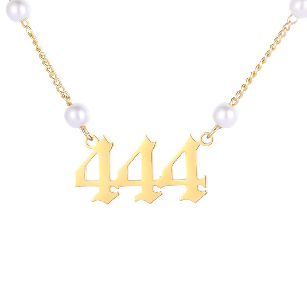 Angel Number Pearl Pendant Necklace for Women – Non-Tarnish Stainless Steel Chain with Lucky Number Charm