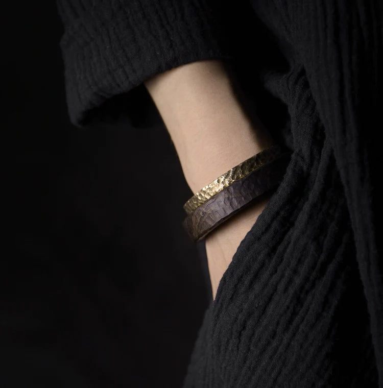 Tibetan Vintage Handmade Brass Cuff Bracelet Couple Jewelry for Spiritual Balance