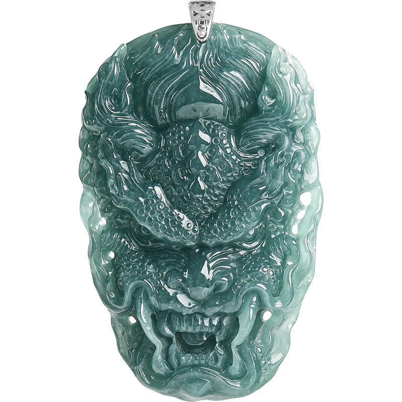 Natural Blue Water Jadeite Dragon Pendant – A-Grade Jade, S925 Silver Setting, Powerful Zodiac Dragon Talisman