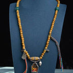 Natural Camel Bone 108 Beads Mala Necklace with Zakhilam Ghau Box Pendant