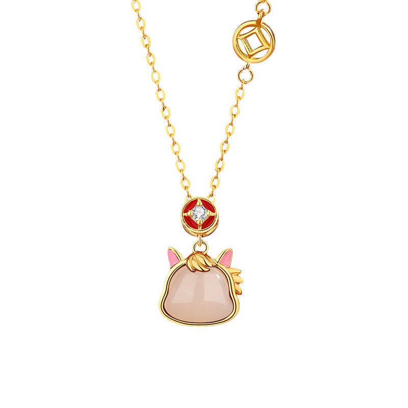 Natural Hetian Jade Mini Horse Head Jewelry Set – Necklace, Bracelet & Earrings for Women
