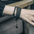 Tibetan Vintage Wrap Bracelet · Black Agate, Brass & Ebony Wood · Multi-Layer Long Strand