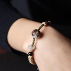 Tibetan-Style Direct-Cut Cypress Seed Braided Bracelet with Carved Bodhi Lotus Bead