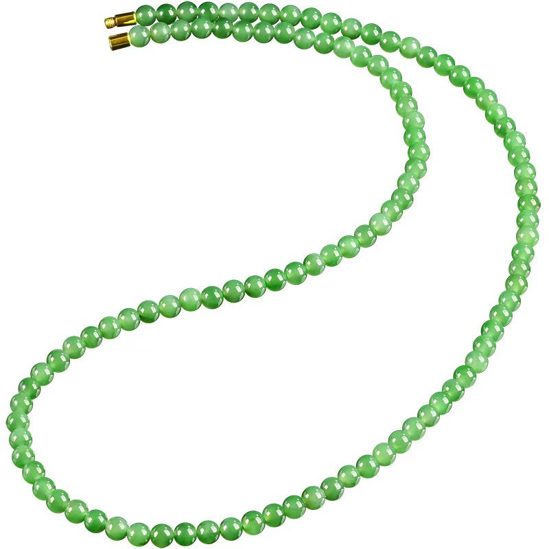 Natural Aged Hetian Green Jade Beaded Necklace Pendant for Women