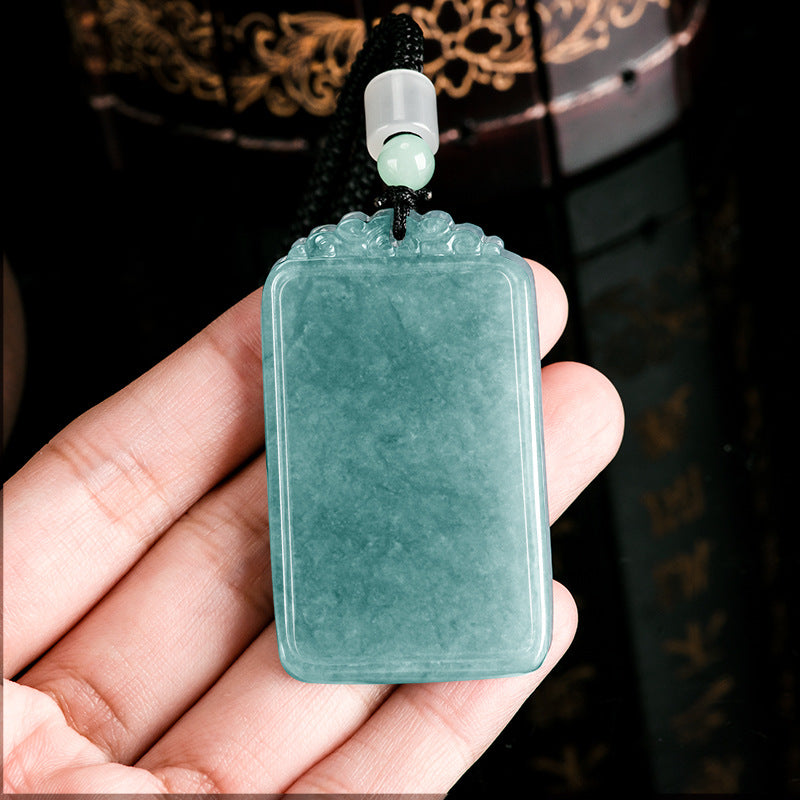Natural A-Grade Blue Water Jadeite Wushi Plaque Pendant – Prosperity & Protection