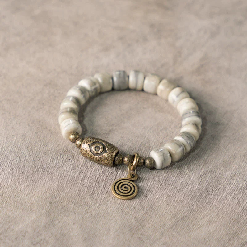 Tibetan Handmade Yak Bone & Brass Dzi Bracelet · Sacred Protection, Grounded Strength