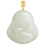 Natural Hetian White Jade Laughing Buddha Pendant for Women