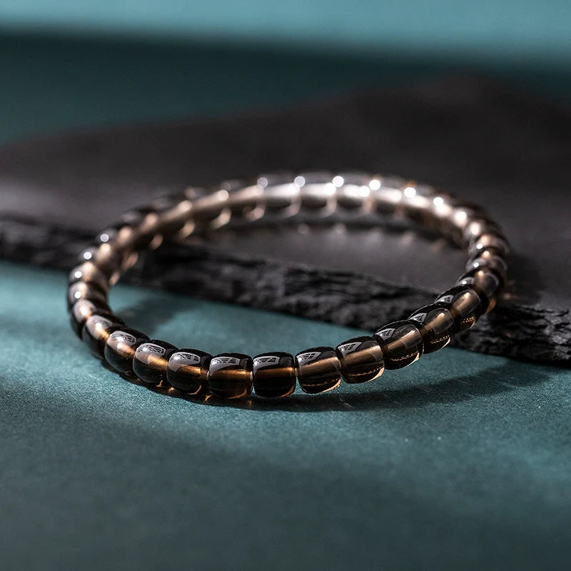 Natural Smoky Quartz Barrel Bead Bracelet - Simple Unisex Single Strand