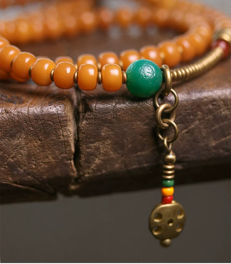 Vintage Multi-Layer Bodhi Seed & Dzi Bead Unisex Bracelet · Buddhist Mala Jewelry