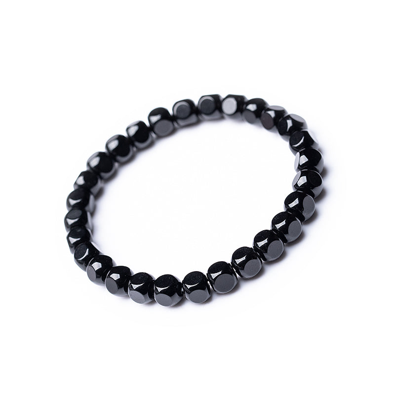 Natural Black Agate Hexagonal Bead Bracelet Unisex Couple Design