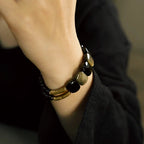 Natural Black Obsidian & Cat’s Eye Gold Obsidian Double-Layer Bracelet for Men & Women