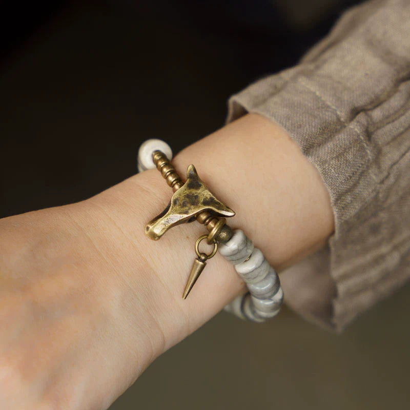 Tibetan Handmade Yak Bone & Brass Bull Head Bracelet · Strength and Spirit