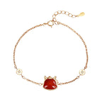 Natural Hetian Jade & Red Agate Horse Bracelet for Women, 925 Silver Chinese Zodiac Jewelry