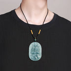 Natural Blue Water Jadeite Akasagarbha Bodhisattva Pendant – Zodiac Ox and Tiger Guardian Buddha