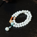 White Jade Bodhi Double Wrap Bracelet with Lotus Accent for Women