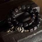 Tibetan Handmade Ebony Wood Dzi Bead Bracelet Vintage Couple Spiritual Jewelry