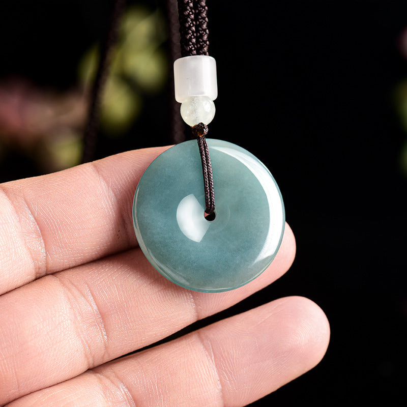 Natural Blue Water Jadeite Peace Amulet Pendant – A-Grade Jade, Spiritual Protection Talisman