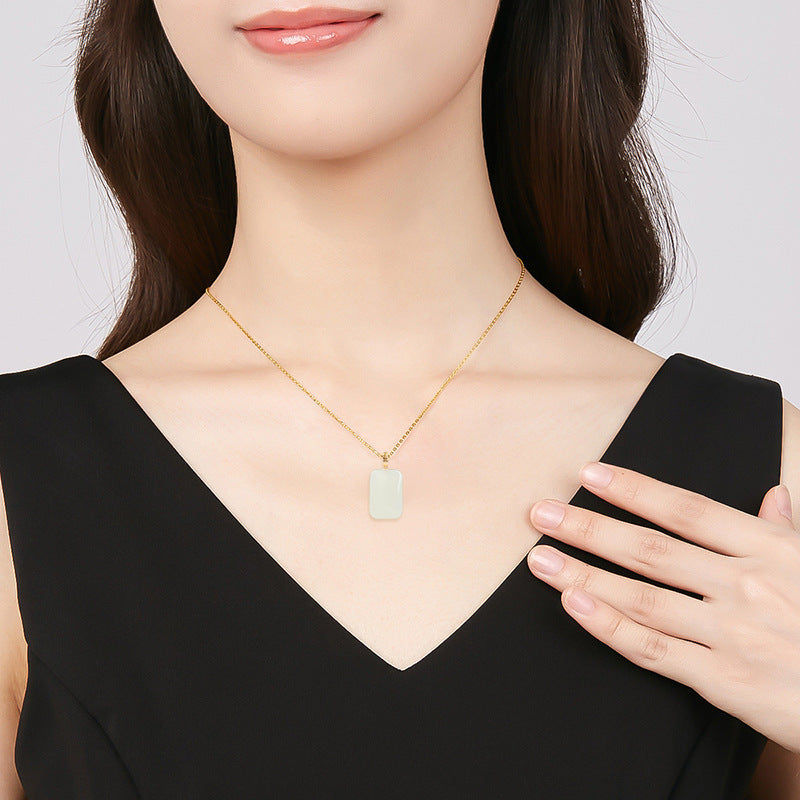 Hetian White Jade Mini Wushi Plaque Pendant | Peace & Protection Amulet