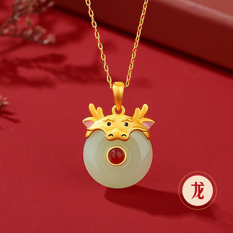 Hetian Jade Peace Circle 12 Chinese Zodiac Necklace – S925 Silver Horse Year Gift Jewelry